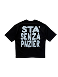 T-Shirt BoxyFit Scritta Retro “STA’ SENZA PNZIER” argentata brillantinata