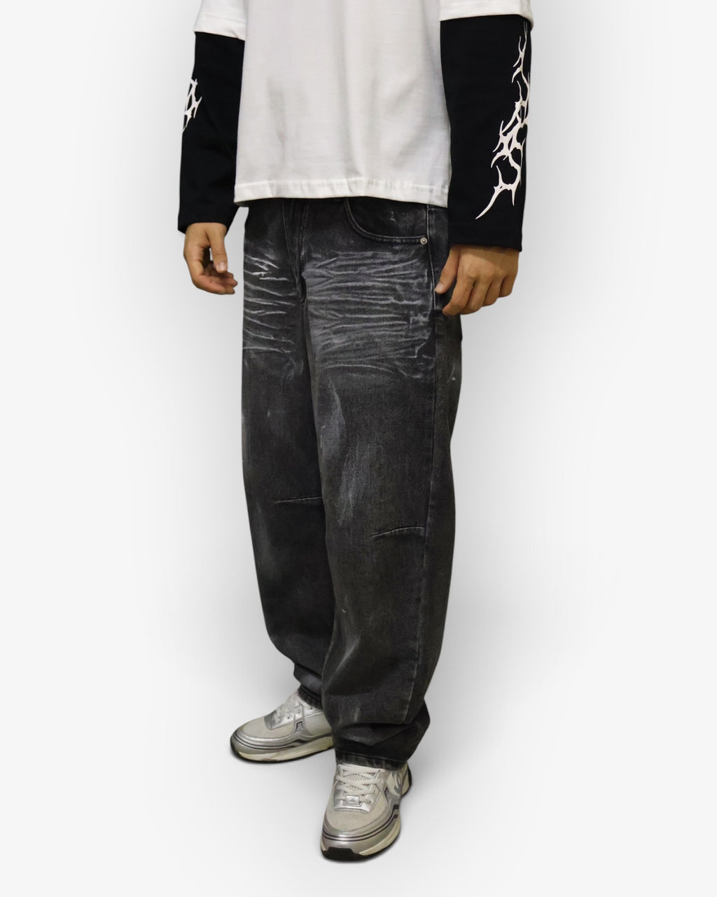 Light Grey Paint Striped Denim