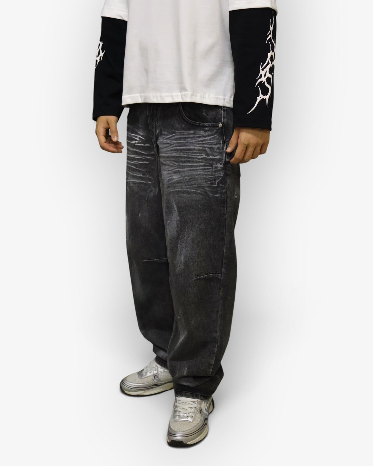 Light Grey Paint Striped Denim