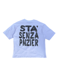 T-Shirt BoxyFit Scritta Retro “STA SENZA PNZIER” argentata brillantinata