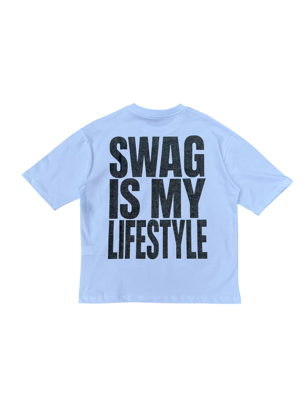 T-Shirt BoxyFit Scritta Retro "SWAG IS MY LIFESTYLE" Nera Brillantinata