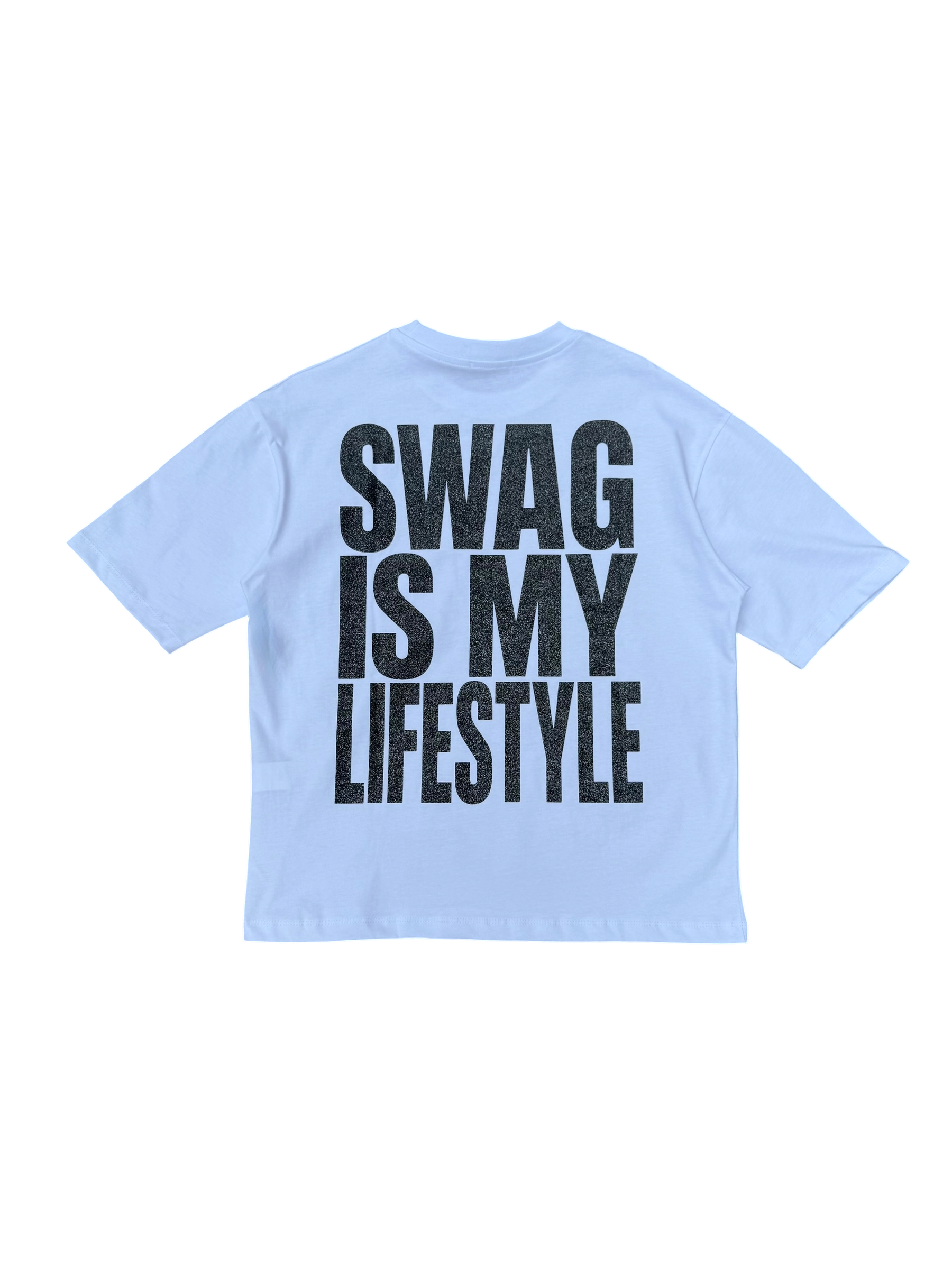T-Shirt BoxyFit Scritta Retro "SWAG IS MY LIFESTYLE" Nera Brillantinata