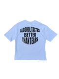T-Shirt BoxyFit Scritta Retro "ALCOHOL TASTES BETTER THAN TEARS " Nera Brillantinata