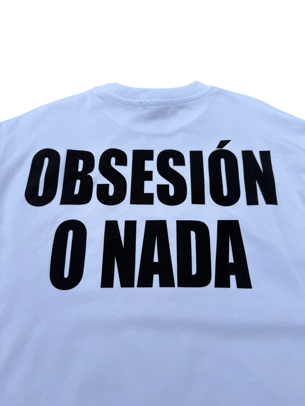 T-Shirt BoxyFit Scritta Retro "OBSESIÓN O NADA" Nera Serigrafica