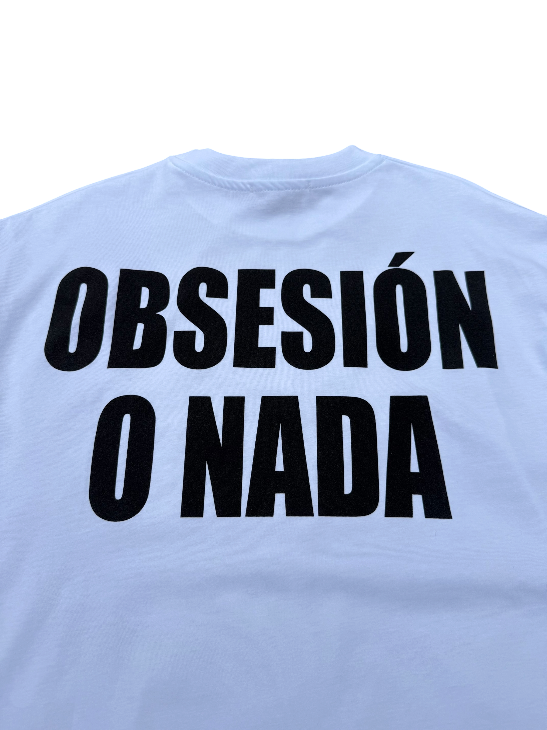T-Shirt BoxyFit Scritta Retro "OBSESIÓN O NADA" Nera Serigrafica