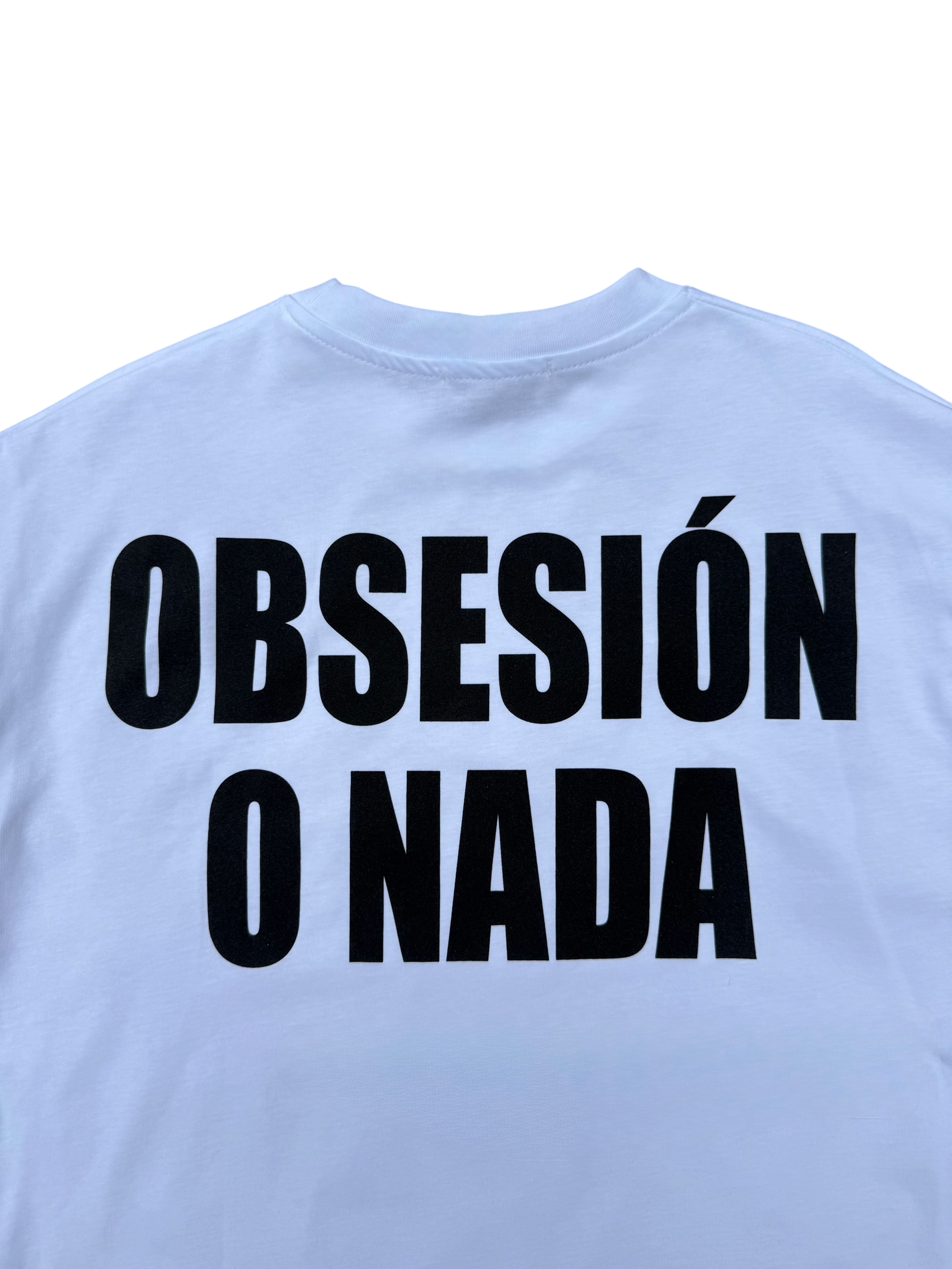 T-Shirt BoxyFit Scritta Retro "OBSESIÓN O NADA" Nera Serigrafica