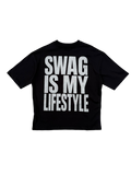 T-Shirt BoxyFit Scritta Retro " SWAG IS MY LIFESTYLE" Argentata Brillantinata