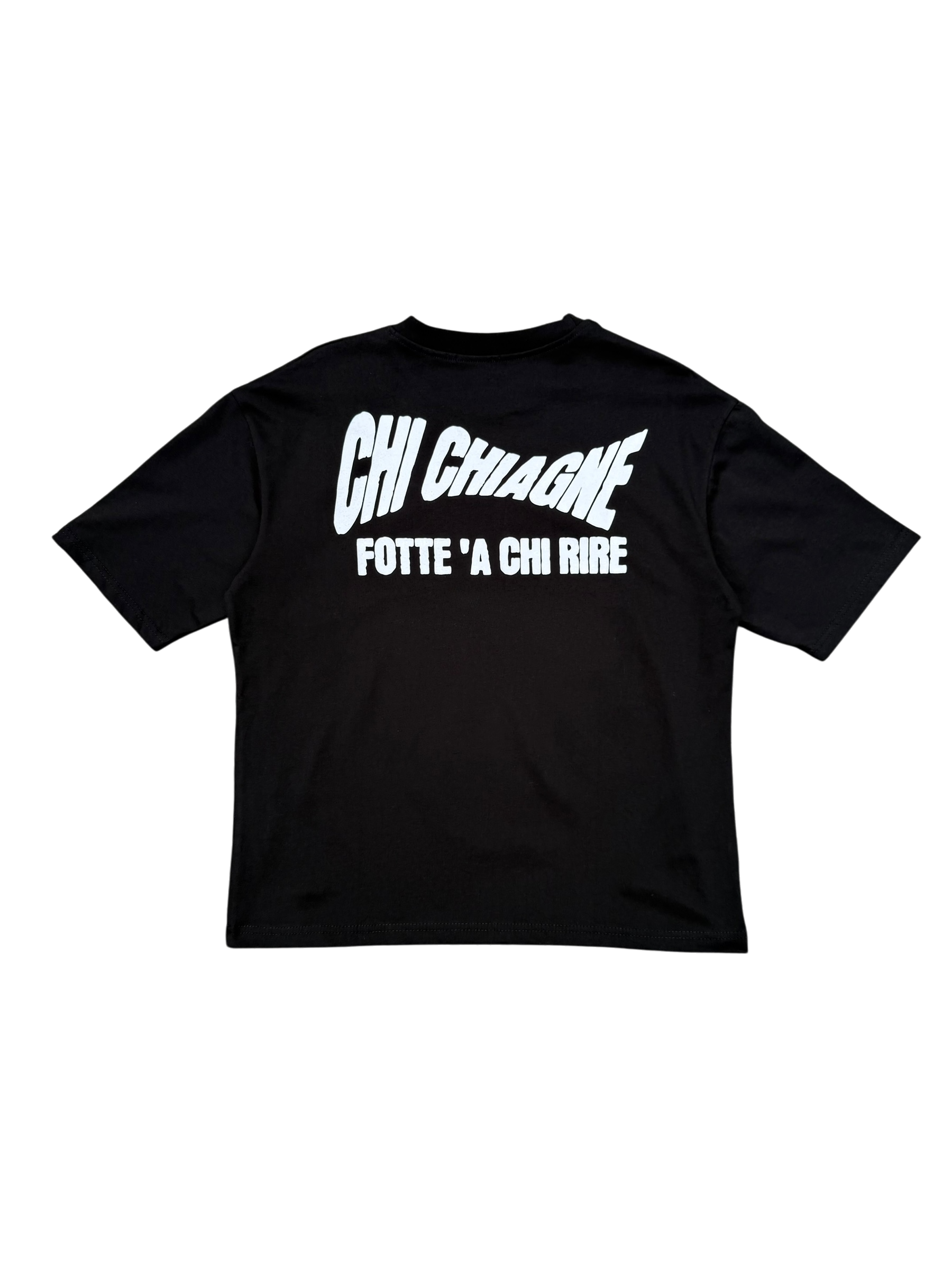 T-Shirt BoxyFit Scritta Retro "CHI CHIAGNE FOTTE 'A CHI RIRE"