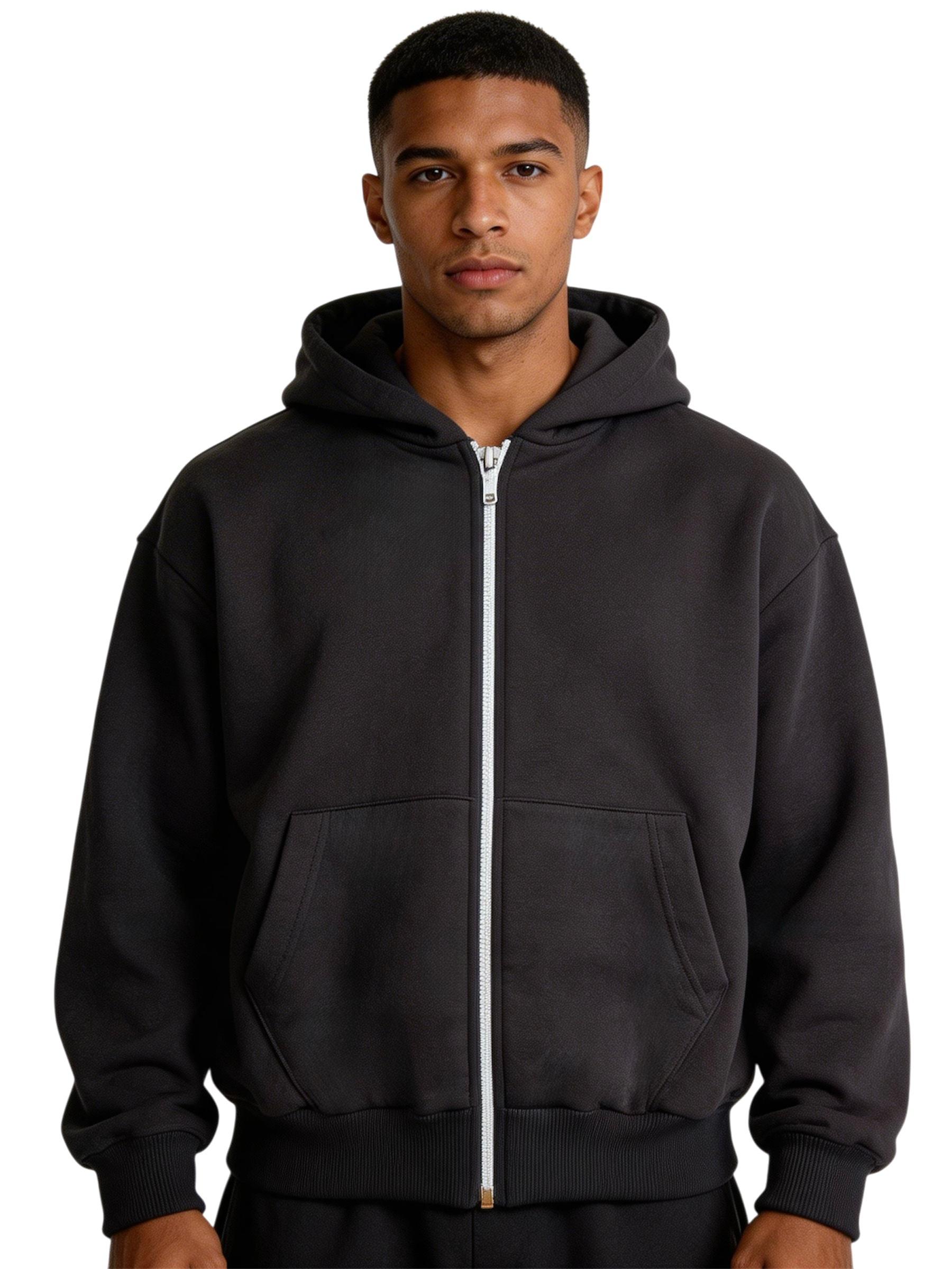 Felpa Zip Grigio Scuro Boxy Fit