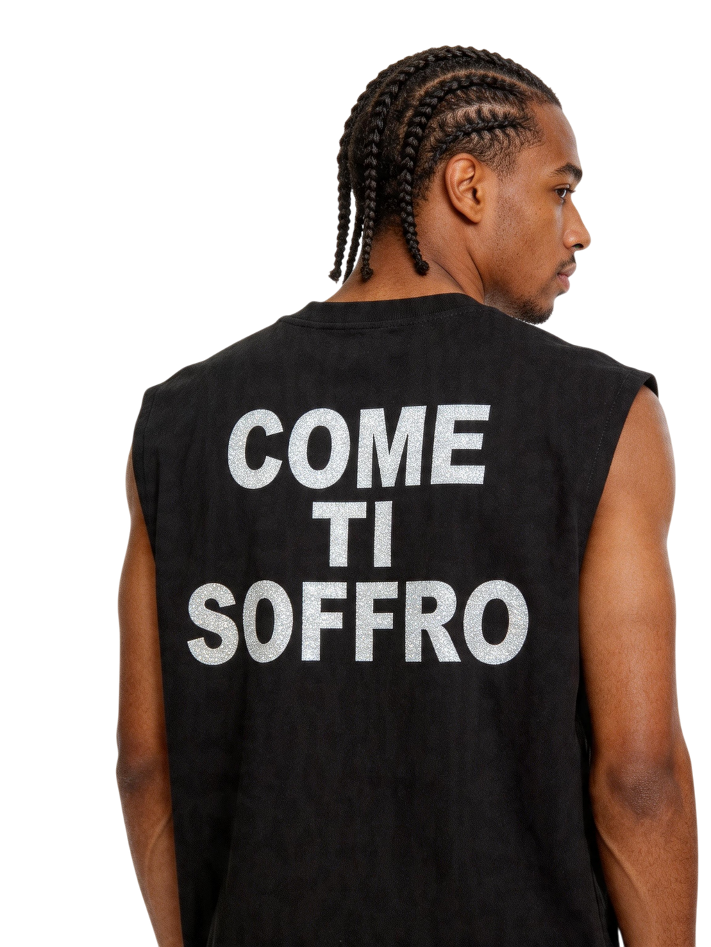 Canotta Logo Retro "Come ti soffro" Brillantinato Argentato