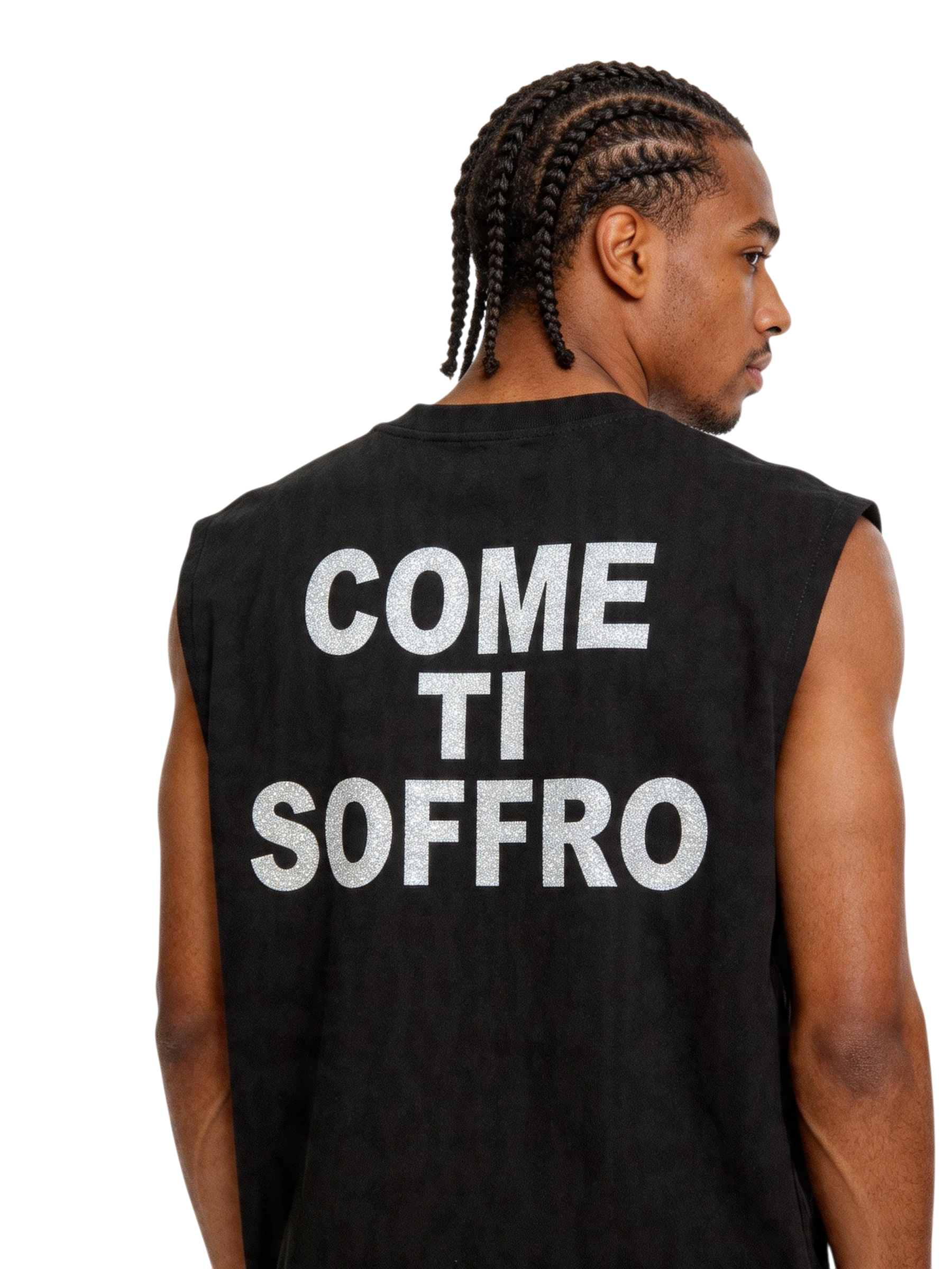 Canotta Logo Retro "Come ti soffro" Brillantinato Argentato