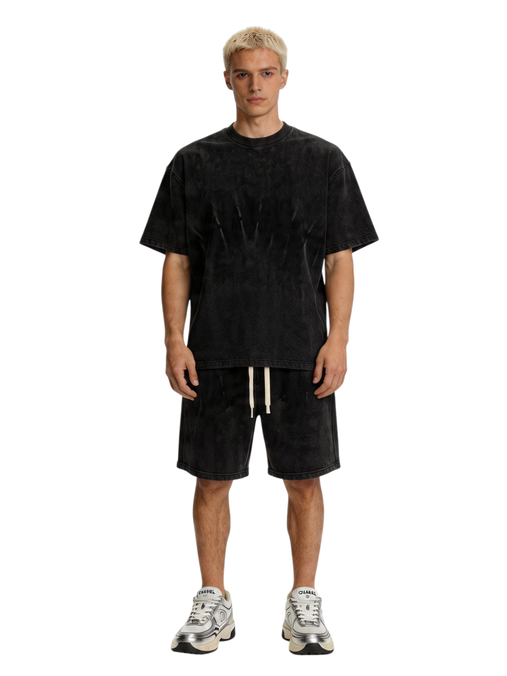 Set T-shirt/Shorts Baggy Washed Nero