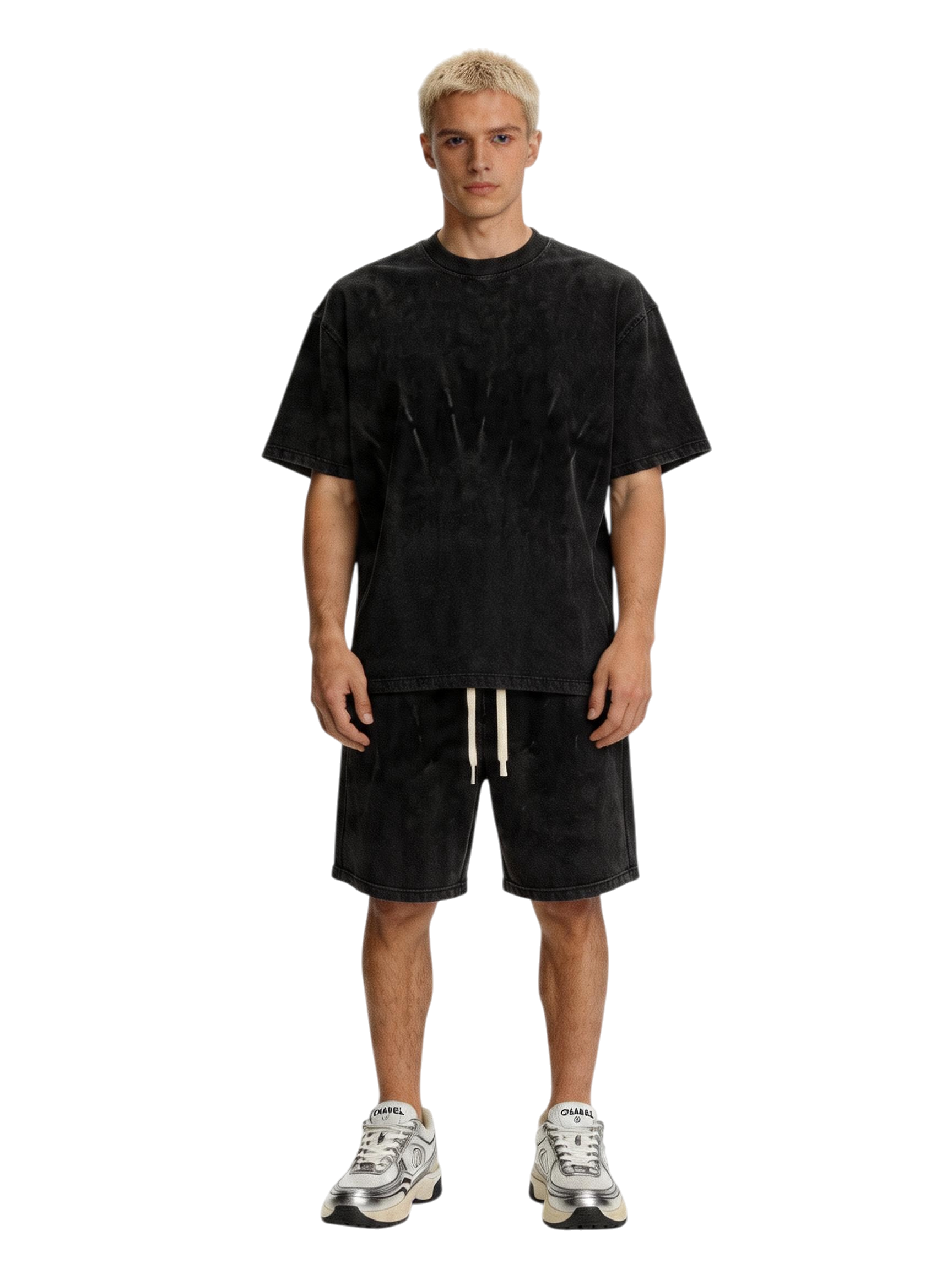 Set T-shirt/Shorts Baggy Washed Nero