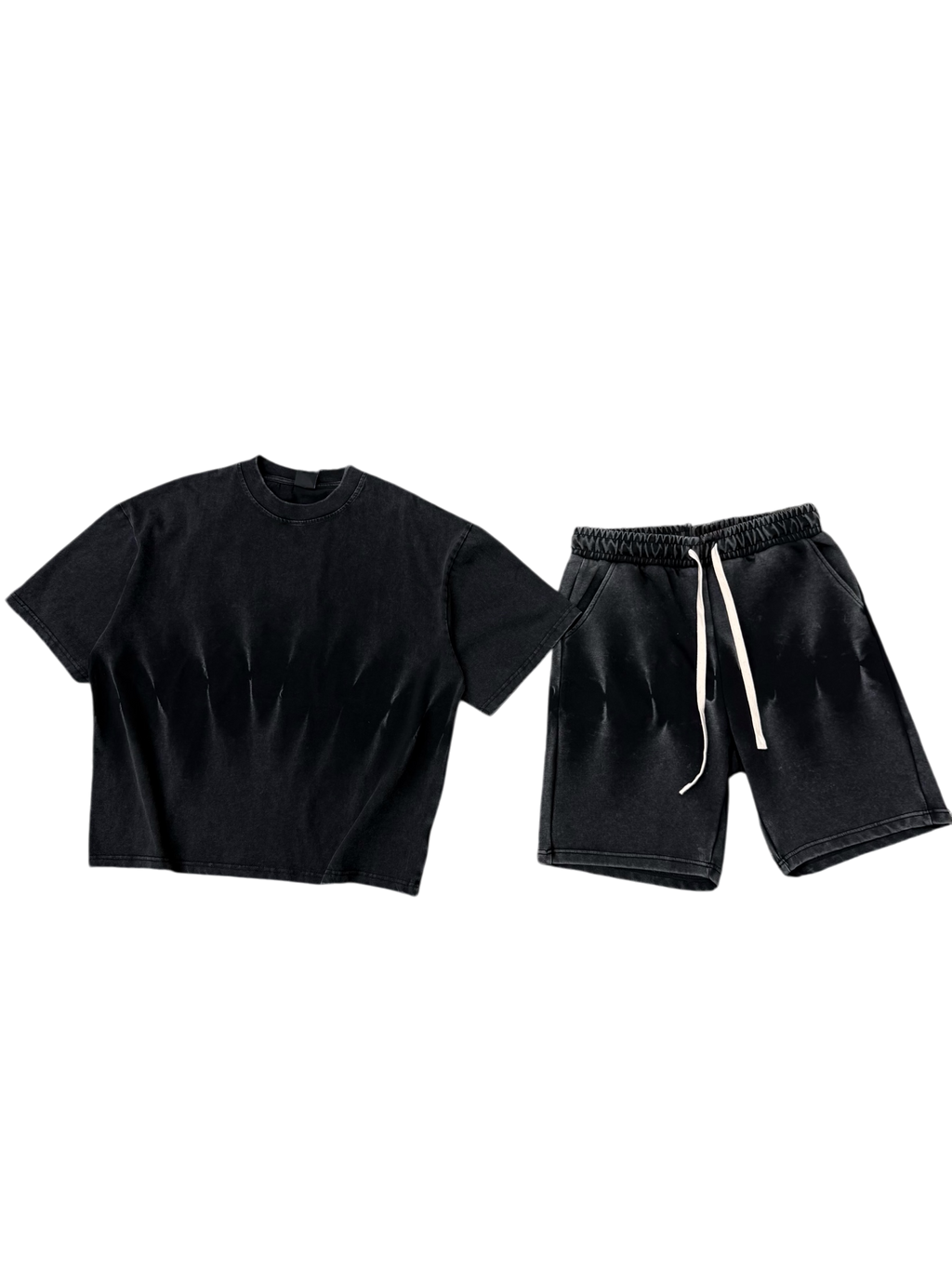 Set T-shirt/Shorts Baggy Washed Nero