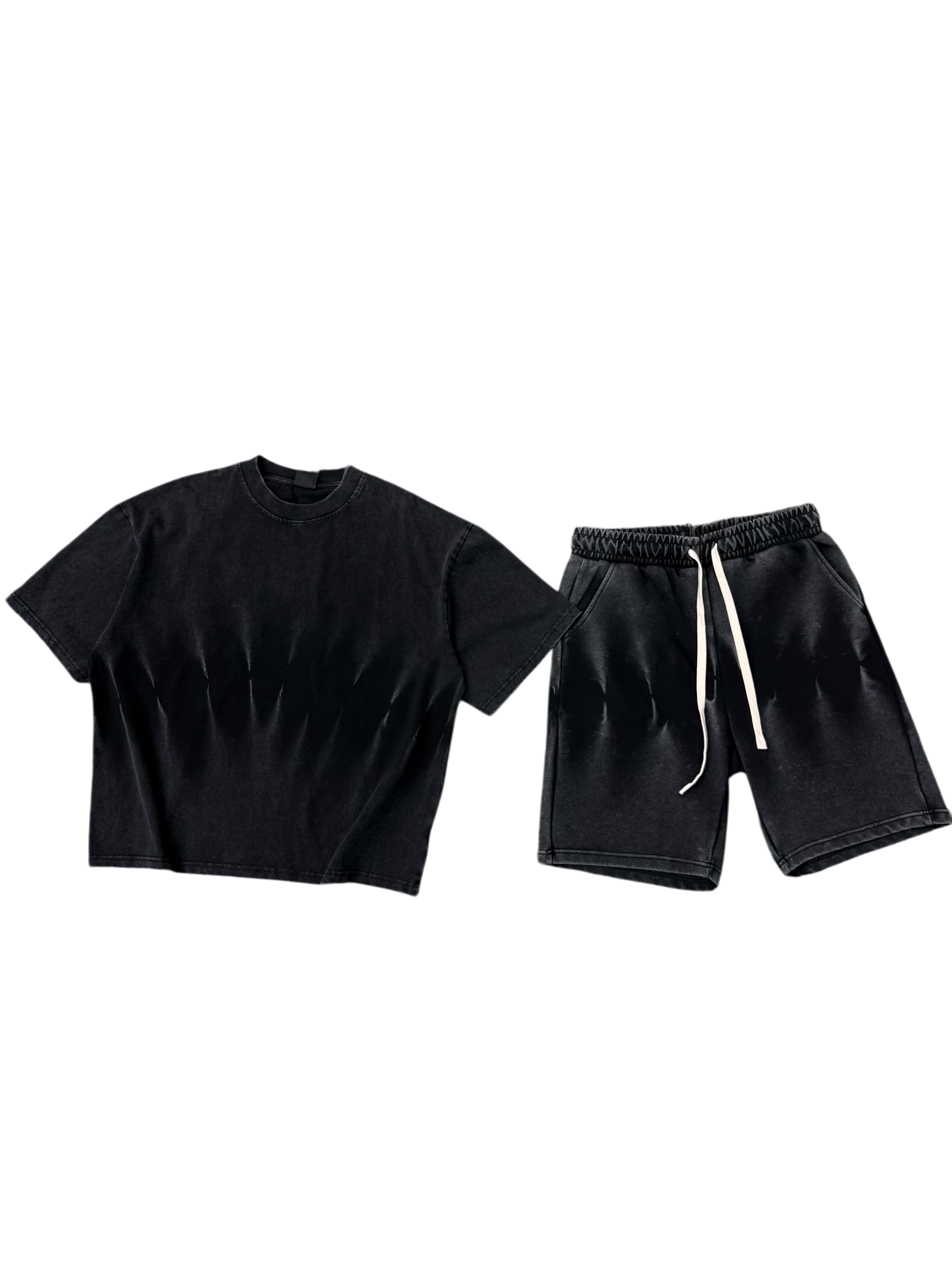 Set T-shirt/Shorts Baggy Washed Nero