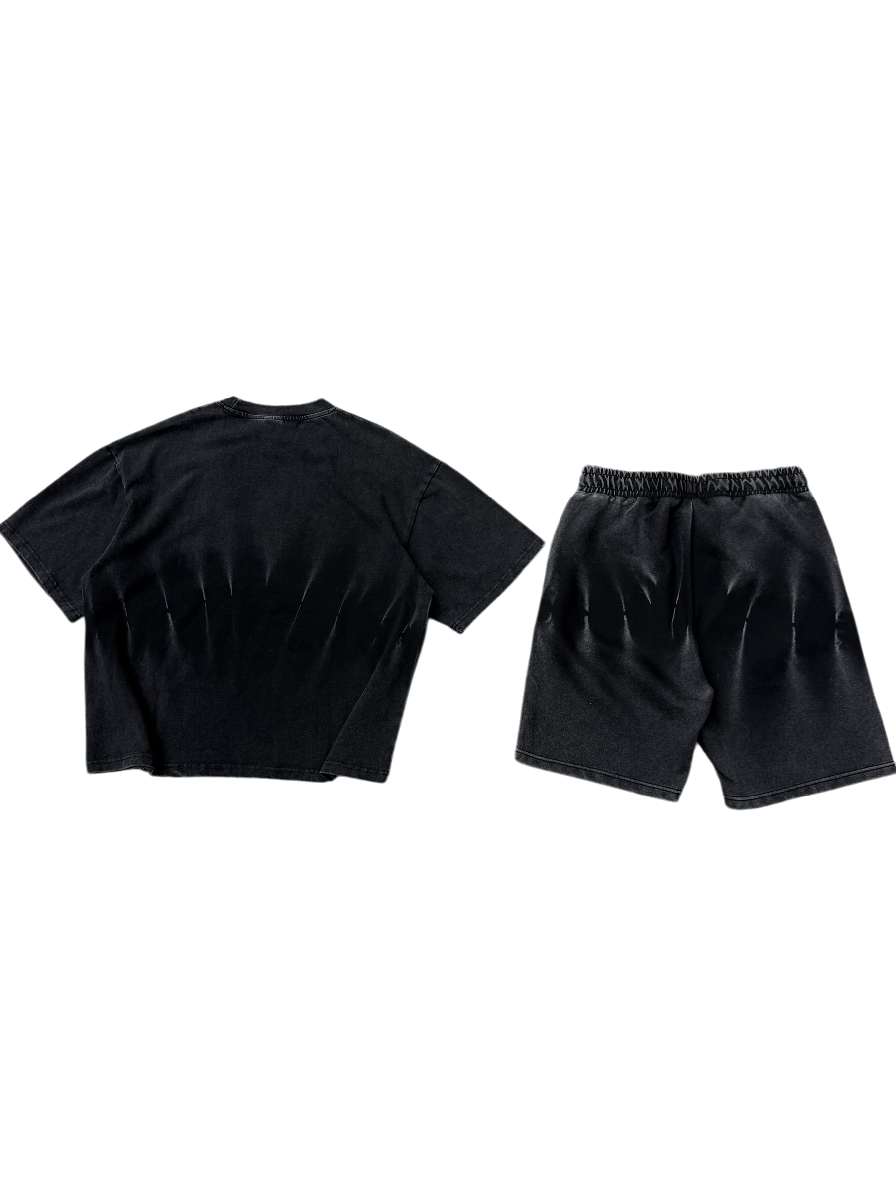 Set T-shirt/Shorts Baggy Washed Nero