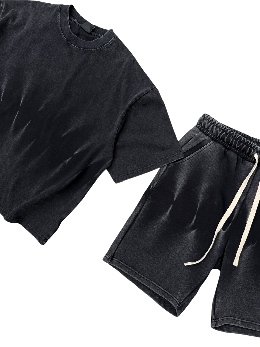 Set T-shirt/Shorts Baggy Washed Nero