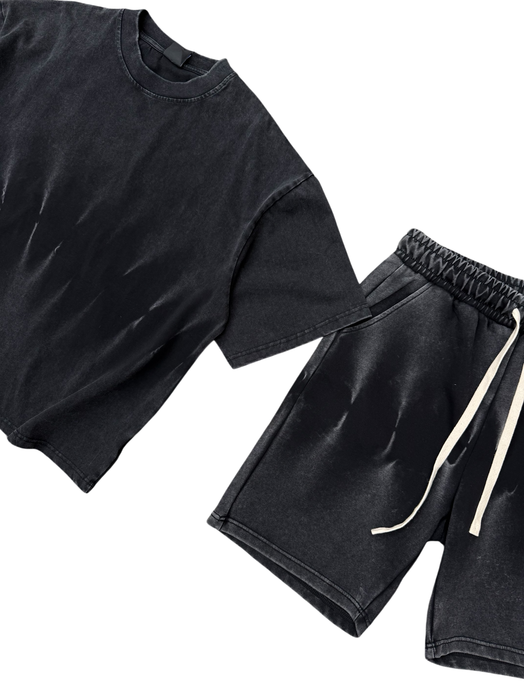 Set T-shirt/Shorts Baggy Washed Nero