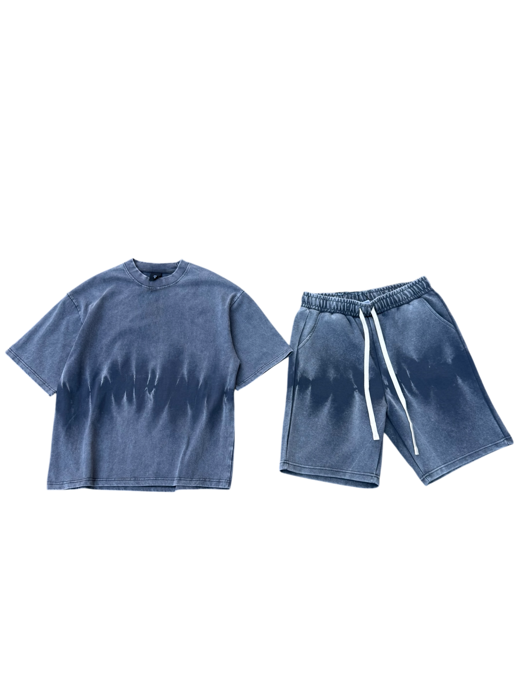 Set T-shirt/Shorts Baggy Washed Grigio
