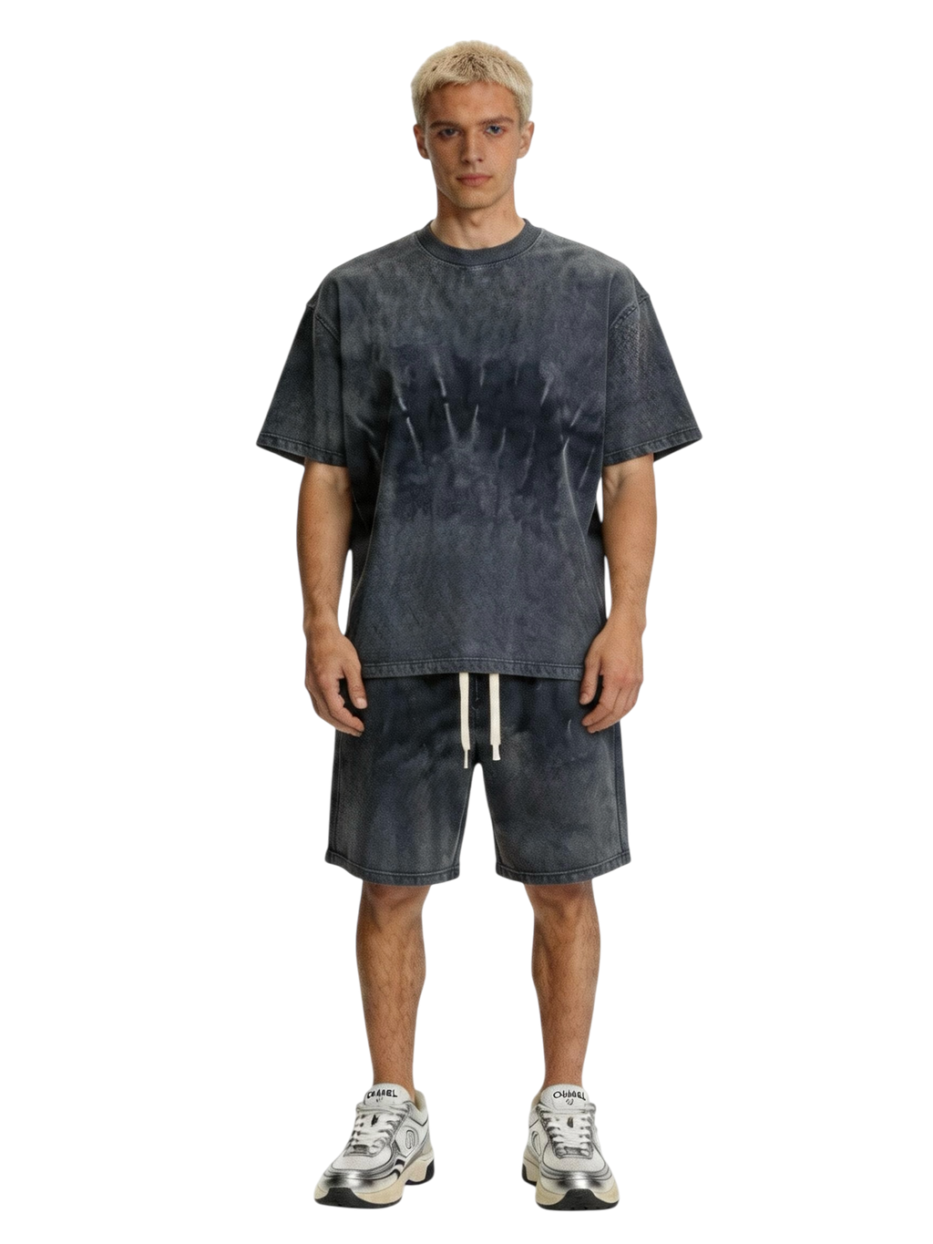 Set T-shirt/Shorts Baggy Washed Grigio