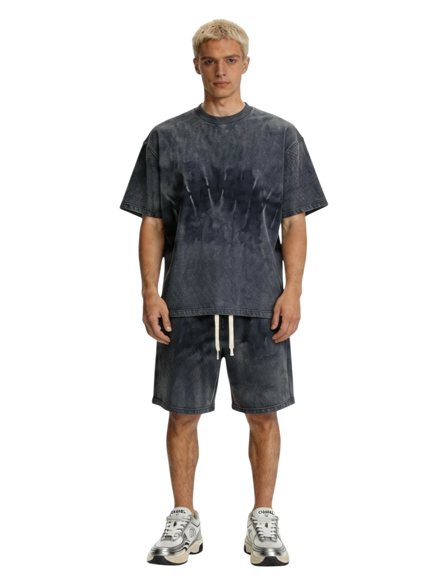 Set T-shirt/Shorts Baggy Washed Grigio