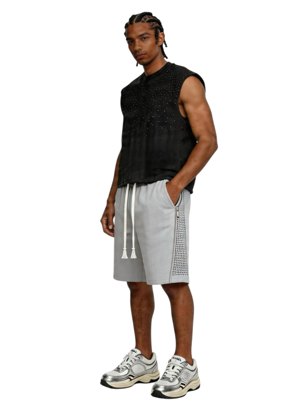 Pantaloncino Baggy Zip Brillantini Grigio