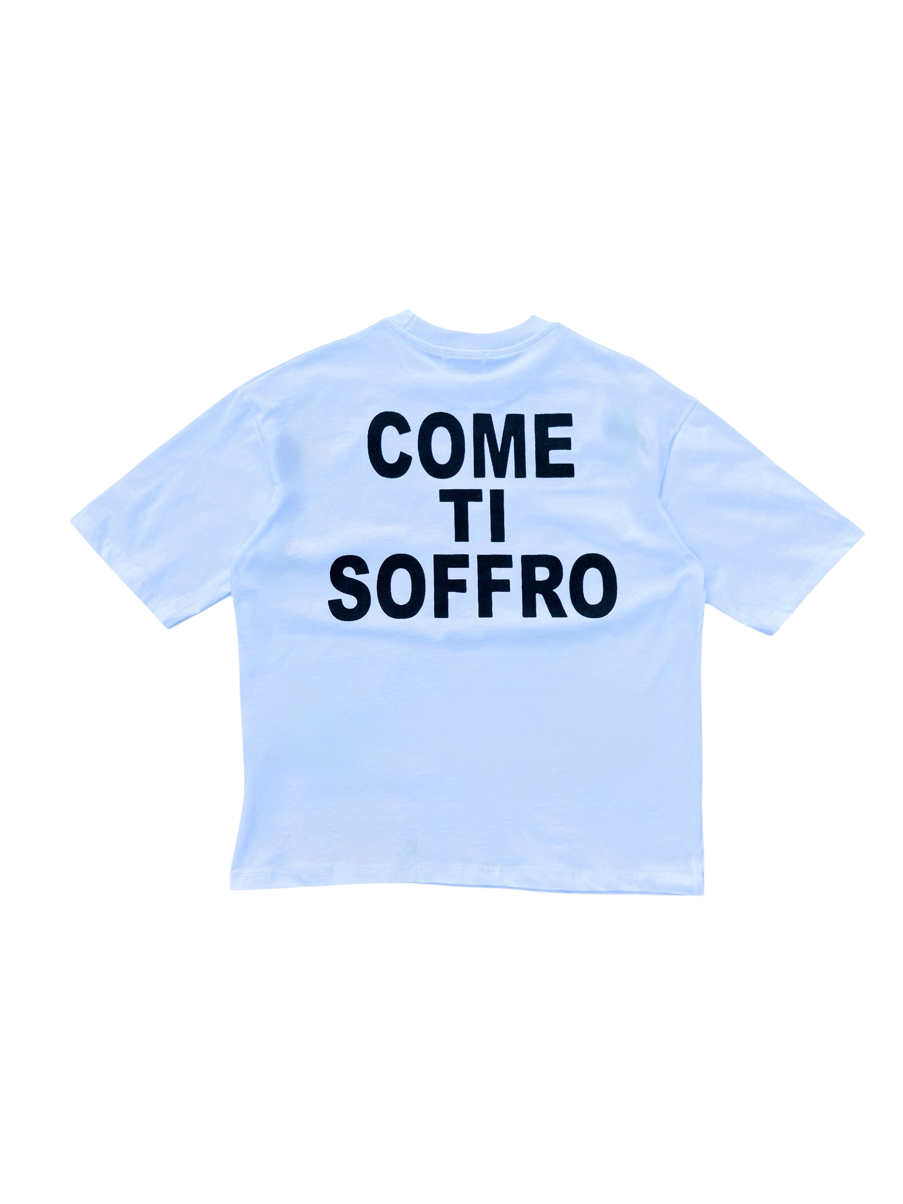 T-Shirt BoxyFit Scritta Retro "Come Ti Soffro" Nera Brillantinata