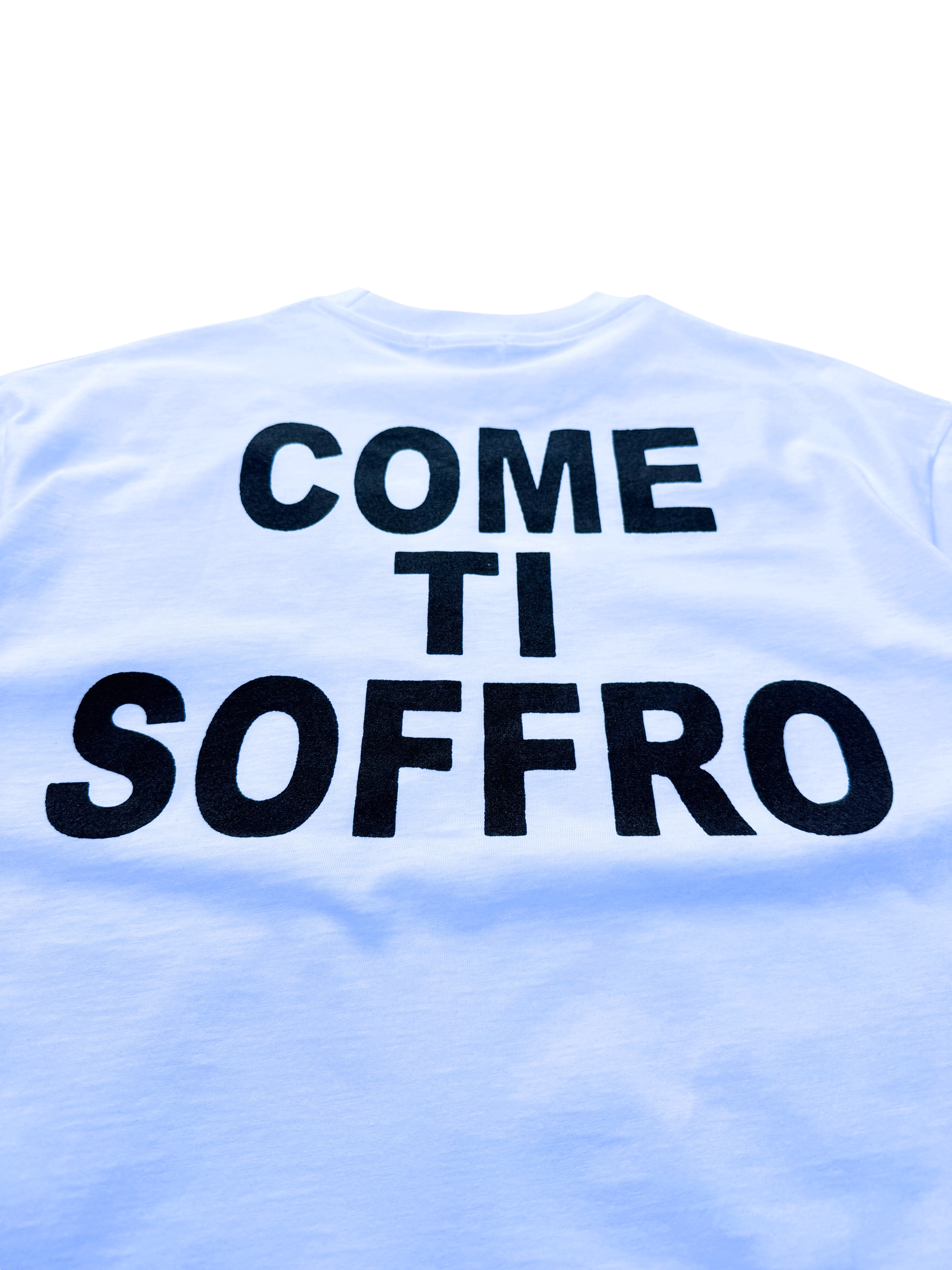 T-Shirt BoxyFit Scritta Retro "Come Ti Soffro" Nera Brillantinata