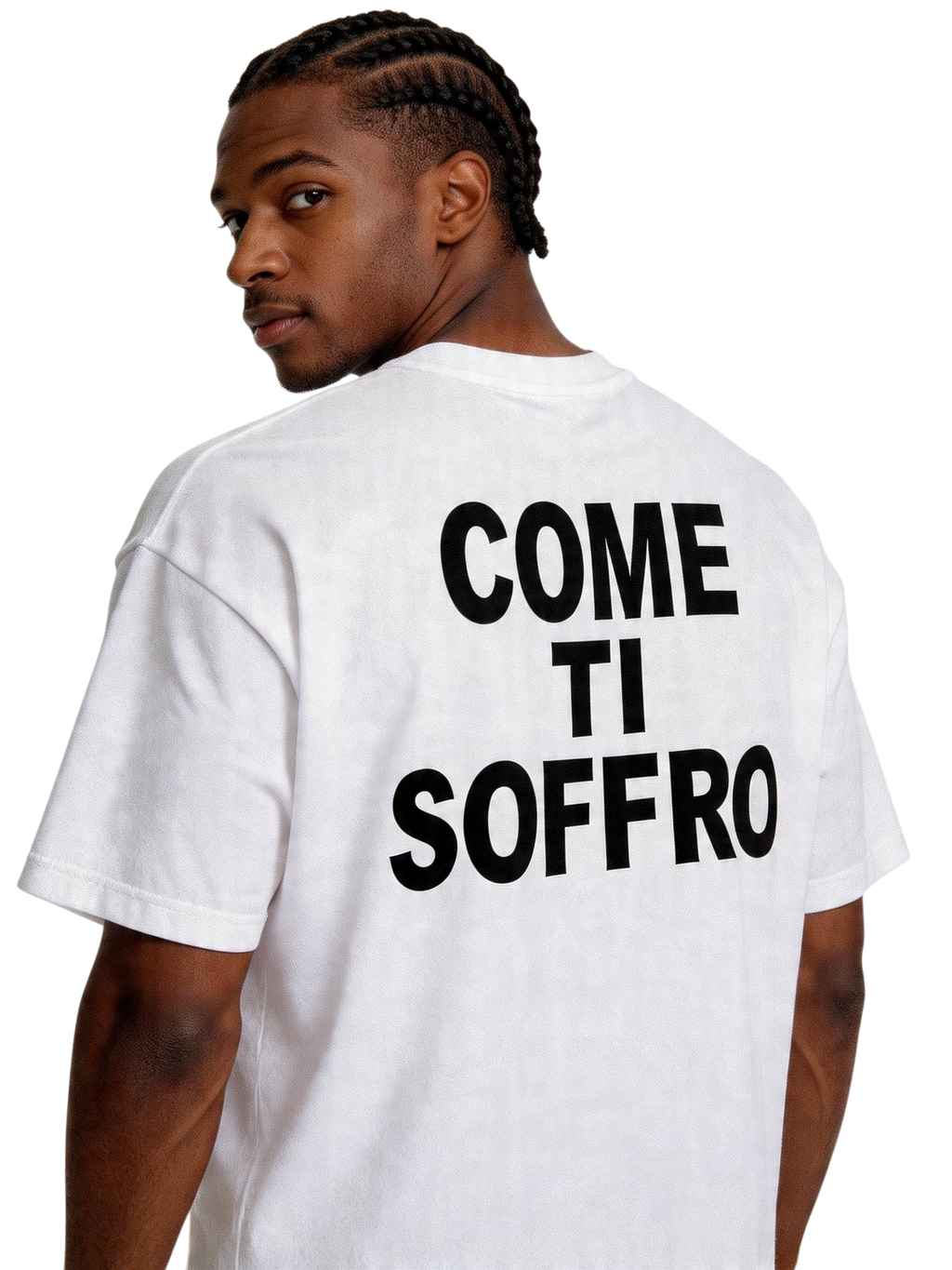 T-Shirt BoxyFit Scritta Retro "Come Ti Soffro" Nera Brillantinata