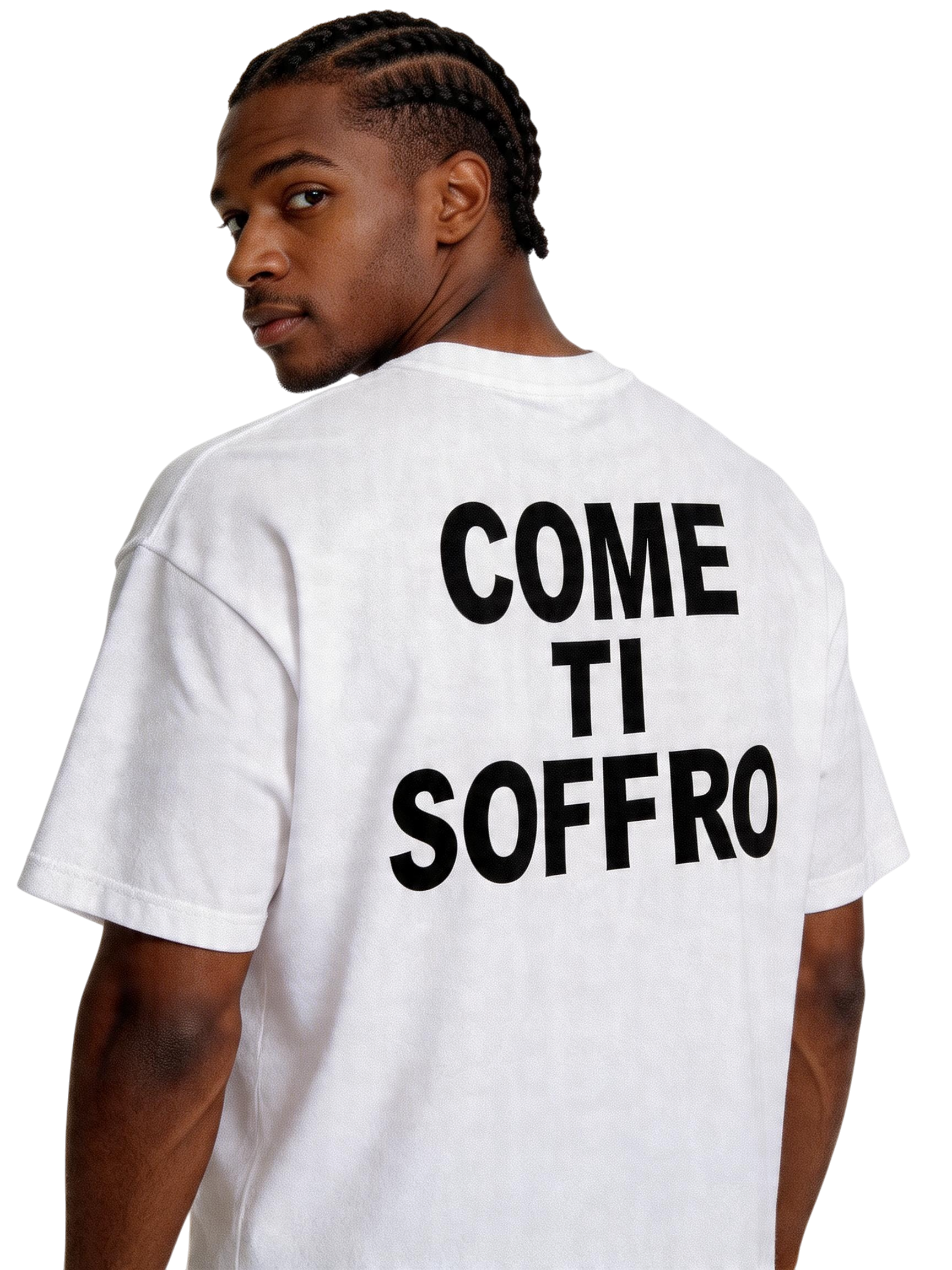 T-Shirt BoxyFit Scritta Retro "Come Ti Soffro" Nera Brillantinata