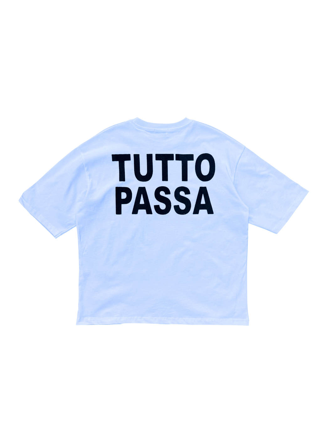 T-Shirt BoxyFit Scritta Retro "TUTTO PASSA" Nera Brillantinata
