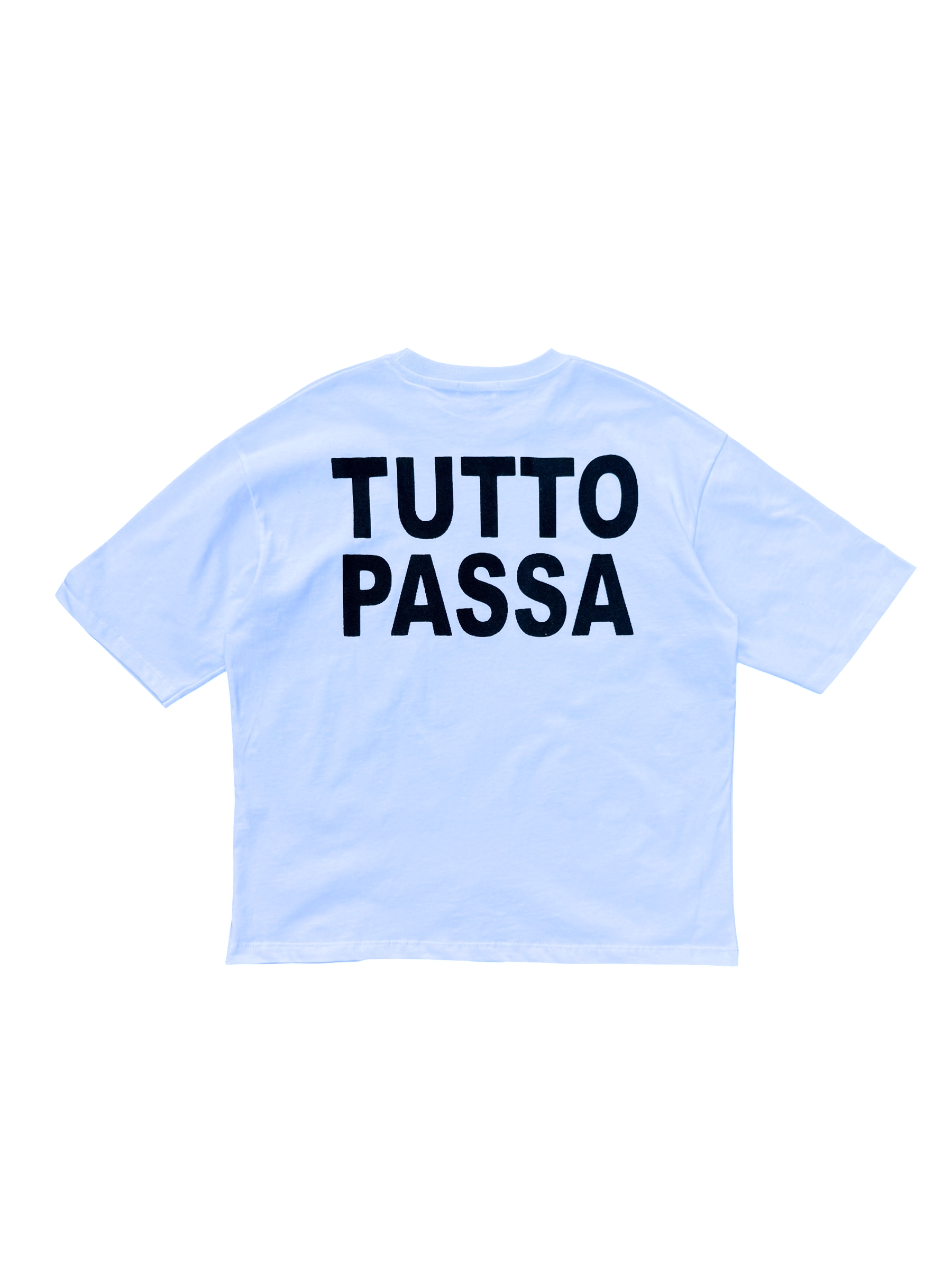 T-Shirt BoxyFit Scritta Retro "TUTTO PASSA" Nera Brillantinata