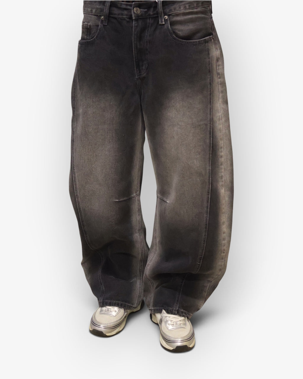 Grey/White Vintage Wash Baggy Denim